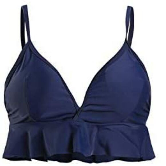 NWT: High Waist Navy & Floral Ruffle Two Piece Bikini - Picture 8 of 11